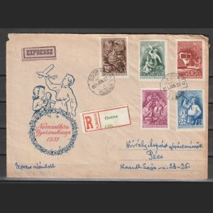 Nemzetközi Gyermeknap / Ziua Internațională a Copilului Ungaria 1951 - Plic recomandat express circulat